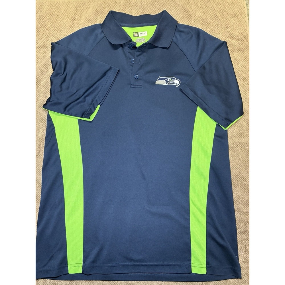 Seattle Seahawks Men's Polo Shirt Large Blue, Short Sleeve, NFL Team Apparel
